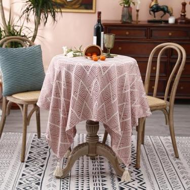 Imagem de Toalha de mesa quadrada pequena rústica toalha de mesa de fazenda jacquard ondas listradas com borlas capas de mesa de café laváveis para sala de estar cozinha decoração de mesa vermelha 91 cm x 91 cm