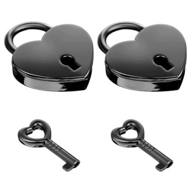 Imagem de Pacote com 2 pequenos cadeados de coração com chave, mini cadeado em forma de coração, cadeado de metal pequeno, cadeado de joias para colar de diário, cadeados de livros, caixa de armazenamento