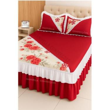 Imagem de Colcha Estampada Acochoada Com babado Duplo e Bico 2,40m X 2,60M- Cama