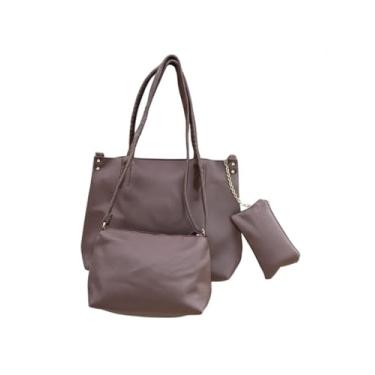 Imagem de Kit 3 Peças Bolsa Grande, Bolsinha Média Transversal e Carteira Feminina Alça Trançada Necessaire (Marrom Claro)