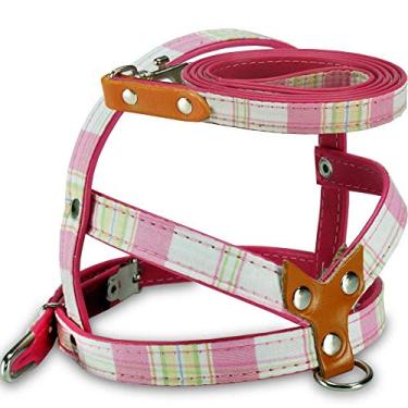 Imagem de Peitoral com Guia AMF Cães Xadrez Rosa - Tamanho 4