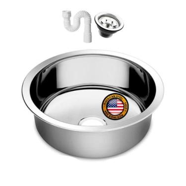 Imagem de Cuba Redonda Cozinha 25 Aço Inox 304 Valvula e Sifão - AS