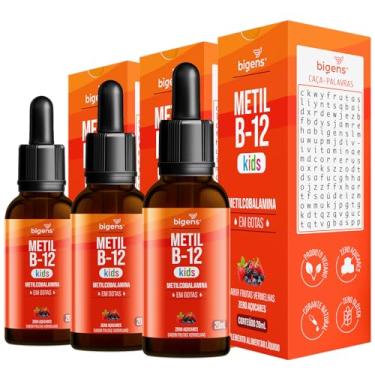 Imagem de Metil B-12 Kids, Metilcobalamina em Gotas, Sabor Frutas Vermelhas, Zero Açúcares, Unidade 20ml, Bigens (Kit 3)