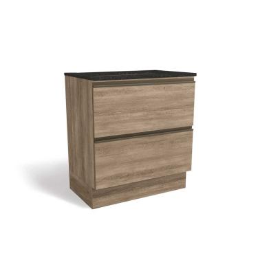 Imagem de Gabinete de Cozinha Modulado Balcão Maxxi G755 p/Cooktop 2 Gavetas c/Tampo 80cm Nogal/Preto Brilho - Kappesberg