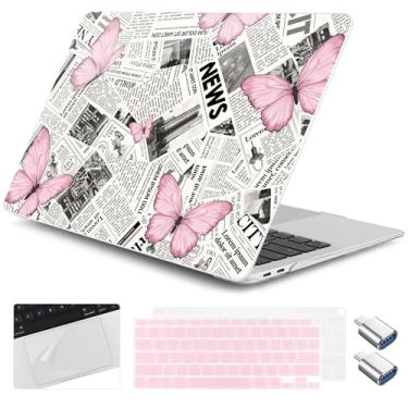 Imagem de Yebiseven Capa para MacBook Air de 13 polegadas M1 2021 2020 2019 2018 modelo A2337/A2179/A1932, capa rígida para laptop com capa de teclado e protetor de trackpad e 2 adaptadores OTG, borboleta de