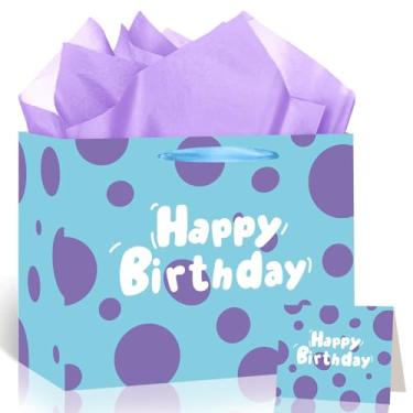 Imagem de Spriggenix Sacos de presente para decoração de festa de aniversário com tema de monstro, lembrancinhas de festa de feliz aniversário, bolsa de presente com papel de embrulho e cartão comemorativo para