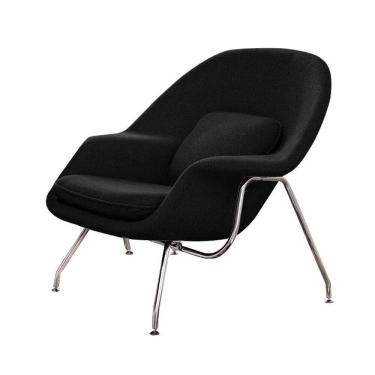 Imagem de Poltrona Womb Chair Sem Puff Cromada Linho Preto