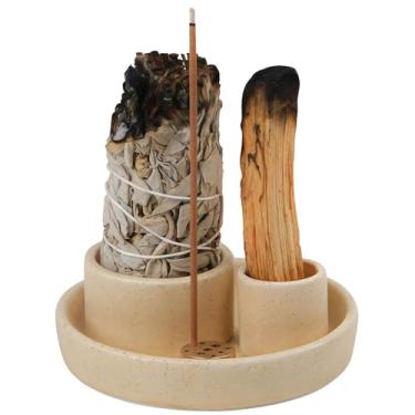 Imagem de Suporte de incenso 4 em 1, suporte de palo santo, suporte de sálvia para queimar - suporte de incenso de sálvia de 10,8 cm para decoração de casa de sala de meditação (areia)