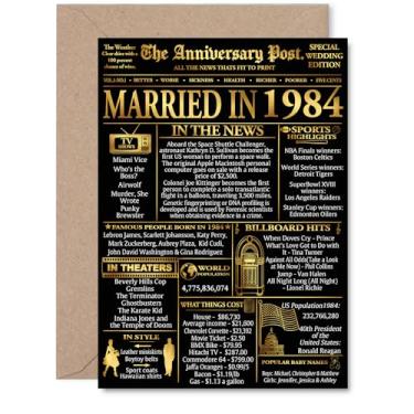 Imagem de Stuff4 Cartão de aniversário de 41 anos dourado para homens e mulheres - Jornal dourado casado em 1984 - Cartão de aniversário de casamento feliz de 41 anos para parceira, esposa companheira, marido