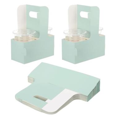 Imagem de PATIKIL Porta-bebidas com alça, 25 peças de papelão Kraft 2 porta-copos para bebidas quentes ou frias, sacos de presente de flores, caixas de embalagem floral, festa, verde claro