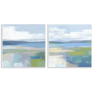 Imagem de Stupell Industries Conjunto de arte de placa de parede de paisagem de enseada silenciosa escovada de 2 peças por Mona Grace, 12 x 12