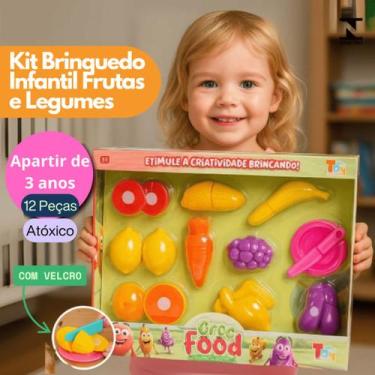 Imagem de Kit Brinquedo Educativo Infantil Frutas Legumes De Cortar Cozinha Com 