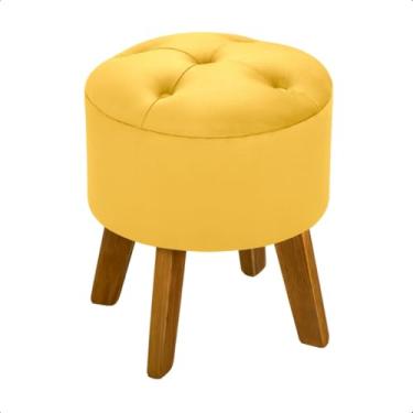 Imagem de Puff redondo decorativo de madeira resistente de luxo(AMARELO)