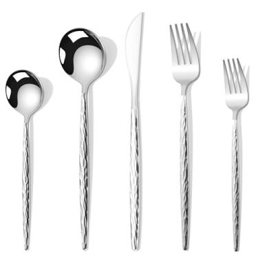 Imagem de Joincook Conjunto de talheres martelados, conjunto de talheres de aço inoxidável de 30 peças para 6, conjunto moderno de talheres, inclui conjunto de facas de garfo, cozinha doméstica e restaurante