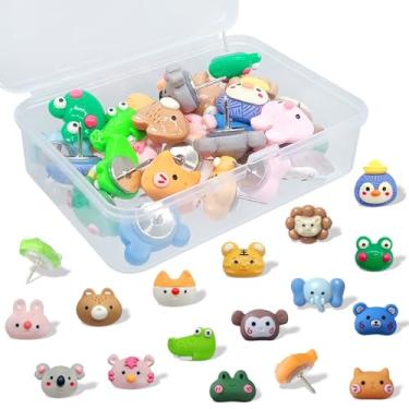 Imagem de Afagarly Lindos pinos de empurrar animais divertidos mini pinos decorativos sapo urso gato coelho raposa tachinhas para quadro de avisos parede escritório cubículo decoração de casa 30 peças