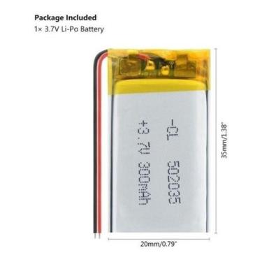 Imagem de Bateria 502035 3,7v 300mah 5mm X 20mm X 35mm 2 Fios Nova  - bgb