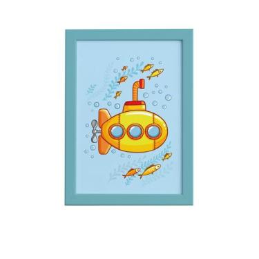 Imagem de Quadro Infantil Submarino Amarelo Moldura Azul 22x32cm - Quartinhos