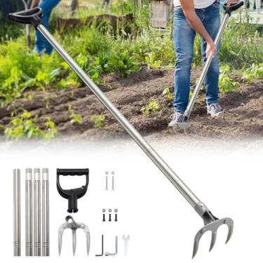 Imagem de JAOTREL Enxada profissional de jardim de 197 cm de comprimento com cabo longo ajustável - Ferramenta de cultivo e capina resistente para jardinagem, gramado e jardinagem