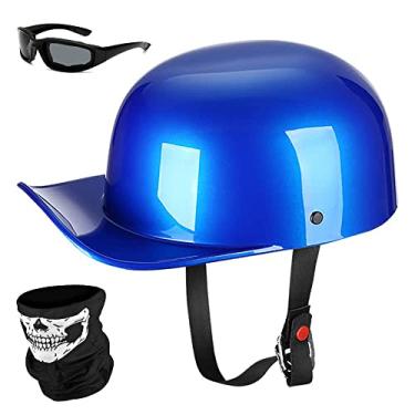 Imagem de Yesmotor Capacete de motocicleta de beisebol meia tampa para bicicleta Cruiser Chopper Moped Scooter - Aprovado por pontos (azul, M)