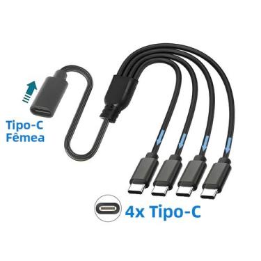 Imagem de Cabo Divisor USB-C De 50cm Com 4 Portas, Macho Para Fêmea, Extensão De