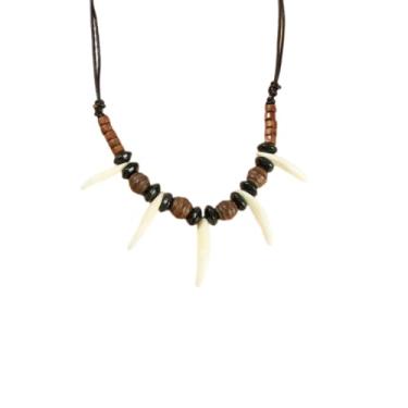 Imagem de DATOA Colar de dente de lobo tribal personalizado para mulheres e homens, dente de lobo, contas de madeira, cordão ajustável, Madeira, Sem Pedra Preciosa