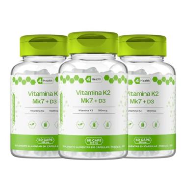 Imagem de Vitamina K2 MK7 160mcg + D3 2000UI Fortalecimento 60 Capsulas - KIT 3 POTES - 4 Health