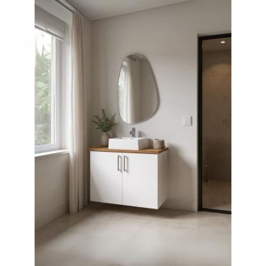 Imagem de Gabinete Para Banheiro Com Cuba E Espelho Organico 80cm Mdf Freijo Com Branco Paris - On Móveis