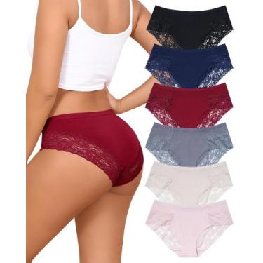 Imagem de Cuecas íntimas de algodão LEVAO Lace Cheeky, pacote com 6 calcinhas fe