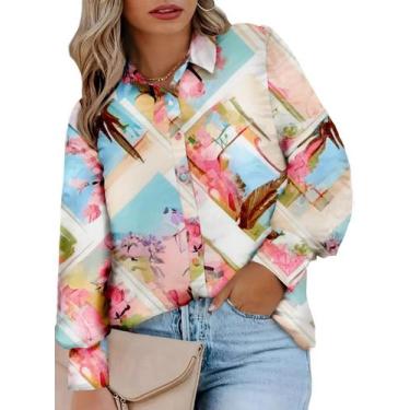 Imagem de Blusa feminina Eytino, tamanho grande, decote em V, manga comprida, la