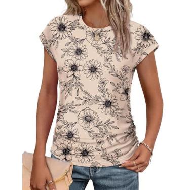 Imagem de Roupas de verão, camisa de manga curta, elegante, floral, feminina, S 