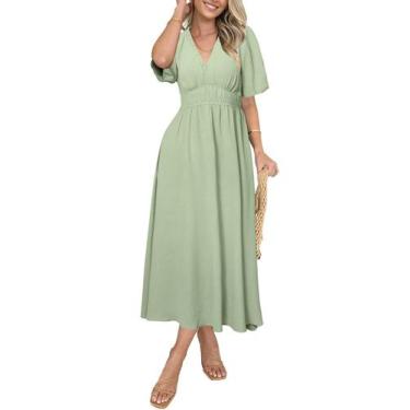 Imagem de Vestido feminino Simplee Summer Flowy Midi com decote em V e manga cur