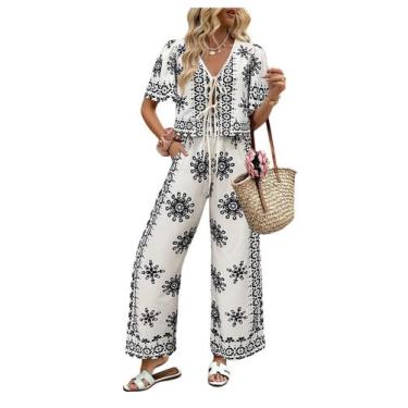 Imagem de Conjunto de roupas WDIRARA, blusa feminina com estampa floral, calça p