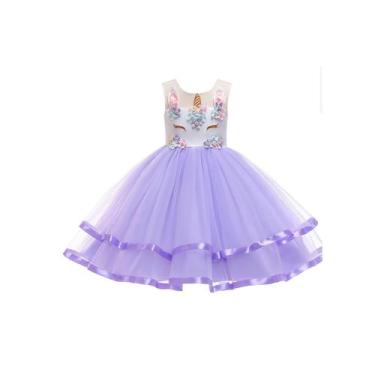 Imagem de Vestido de unicórnio violeta para festa de aniversário para meninas de