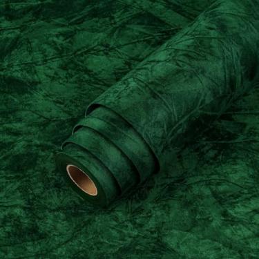 Imagem de LACHEERY Papel de parede de veludo de 398.8 cm x 61.0 cm Papel de parede de veludo verde flocado papel de contato de tecido verde escuro para paredes papel de parede autoadesivo removível cômoda de