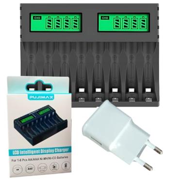 Imagem de Carregador De Pilhas Recarregáveis AA/AAA LCD, 8 Slots, 1.2V