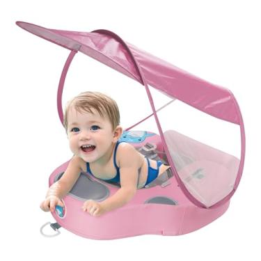 Imagem de INFLATEFLY Boia de natação para bebês com proteção contra sol, boia de piscina infantil adiciona cauda para 3 a 24 meses (rosa)