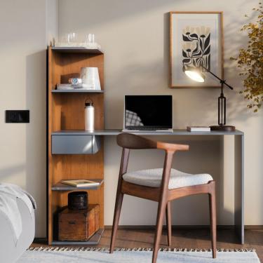 Imagem de Escrivaninha Infinity Home Office Funcional Com Gaveta E Prateleiras Moderna Para Escritório E Estudo Cinza Canela