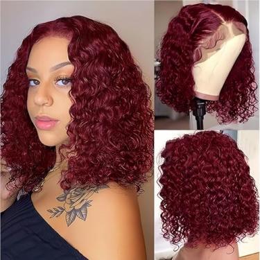 Imagem de Yijimei 99j Peruca Bob Borgonha Cabelo Humano 33 x 10 Peruca Frontal de Água Profunda Densidade 180 Perucas Curtas Bob para Mulheres Negras Pré-Arrancadas com Cabelo de Bebê Linha do Cabelo Natural