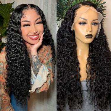 Imagem de UWLK Perucas de cabelo humano onduladas profundas 24 polegadas 33 x 15 cm cabelo humano densidade 200 HD transparente lace frontal perucas de cabelo humano pré-arrancado com cabelo de bebê, cor