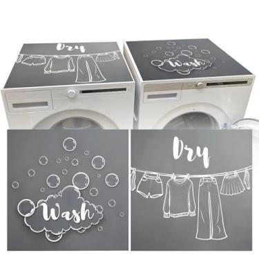 Imagem de 2 peças de bancada de lavadora e secadora, 67 x 67 cm de poliéster cinza para lavadora e secadora, tapete protetor superior antiderrapante para cozinha, lavanderia
