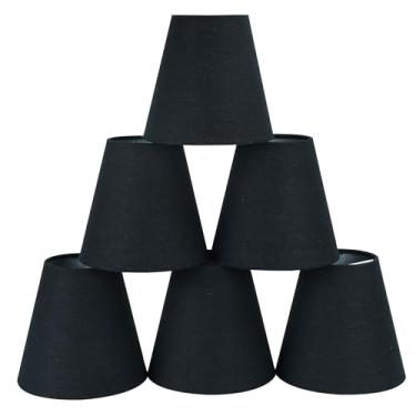 Imagem de LAMPWELL ELLA Conjunto de 6 persianas de lustre pretas com clipe para lustre, persiana pequena com presilha, φ13 cm × 9 cm × A 13 cm, mini abajur de barril de linho, para lâmpada de vela e lâmpada