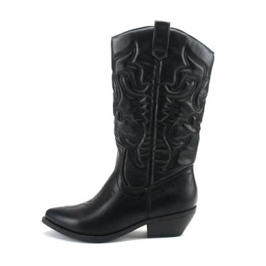 Imagem de Soda Botas femininas Reno Western Cowboy bico fino até o joelho com abas (preto, sistema de tamanho de calçados dos EUA, adulto, feminino, numérico, largo, 42), Preto, 10 Wide