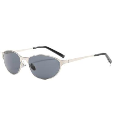 Imagem de Óculos de sol gatinho com armação pequena da moda, masculino e feminino, óculos de metal, clássico, casual, para dirigir, proteção UV400, cinza prateado, óculos de sol