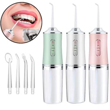 Imagem de Irrigador oral sem fio Water Flosser de 220 ml com 3 modos e 4 pontas - Limpador dental USB à prova d'água IPX6