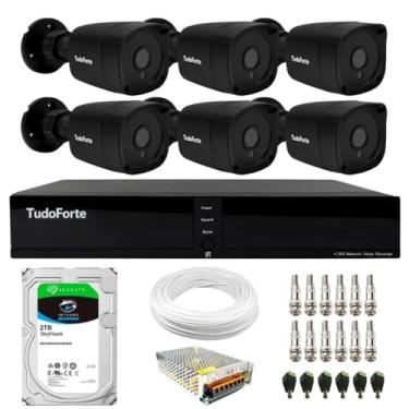 Imagem de Kit 6 Câmeras Bullet Black Tudo Forte TF 2020 B Full HD 1080p Visão Noturna 20M Proteção IP66 + DVR Tudo Forte TFHDX 3308 8 Canais + HD 2TB Skyhawk