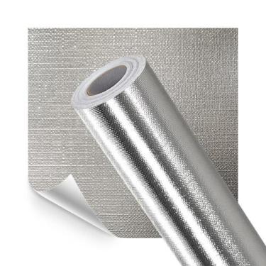 Imagem de Papel de Parede Adesivo Cozinha Alta Temperatura Prata Tecido Linho 50