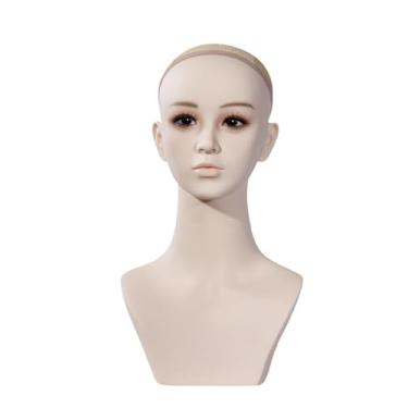 Imagem de predolo Cabeça de manequim feminina, suporte para chapéu, peruca resistente e lisa, modelo de exibição, parte superior do corpo para óculos de sol, brincos, Maquiagem Nude