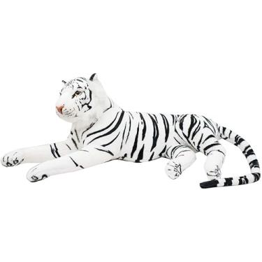 Imagem de Tigre Realista De Pelúcia Deitado Branco 80cm