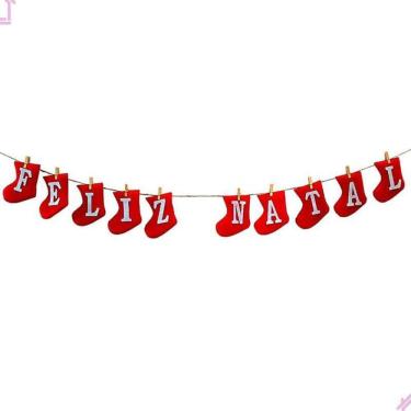 Imagem de Varal Decorativo Enfeite Feliz Natal Botinhas Vermelhas