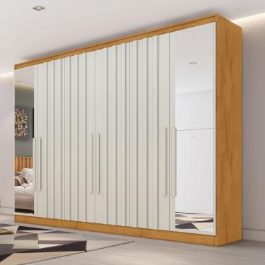 Imagem de Guarda Roupa Casal Ripado com Espelho 6 Portas Em MDF Oxford Made Marcs - Peroba/Off White